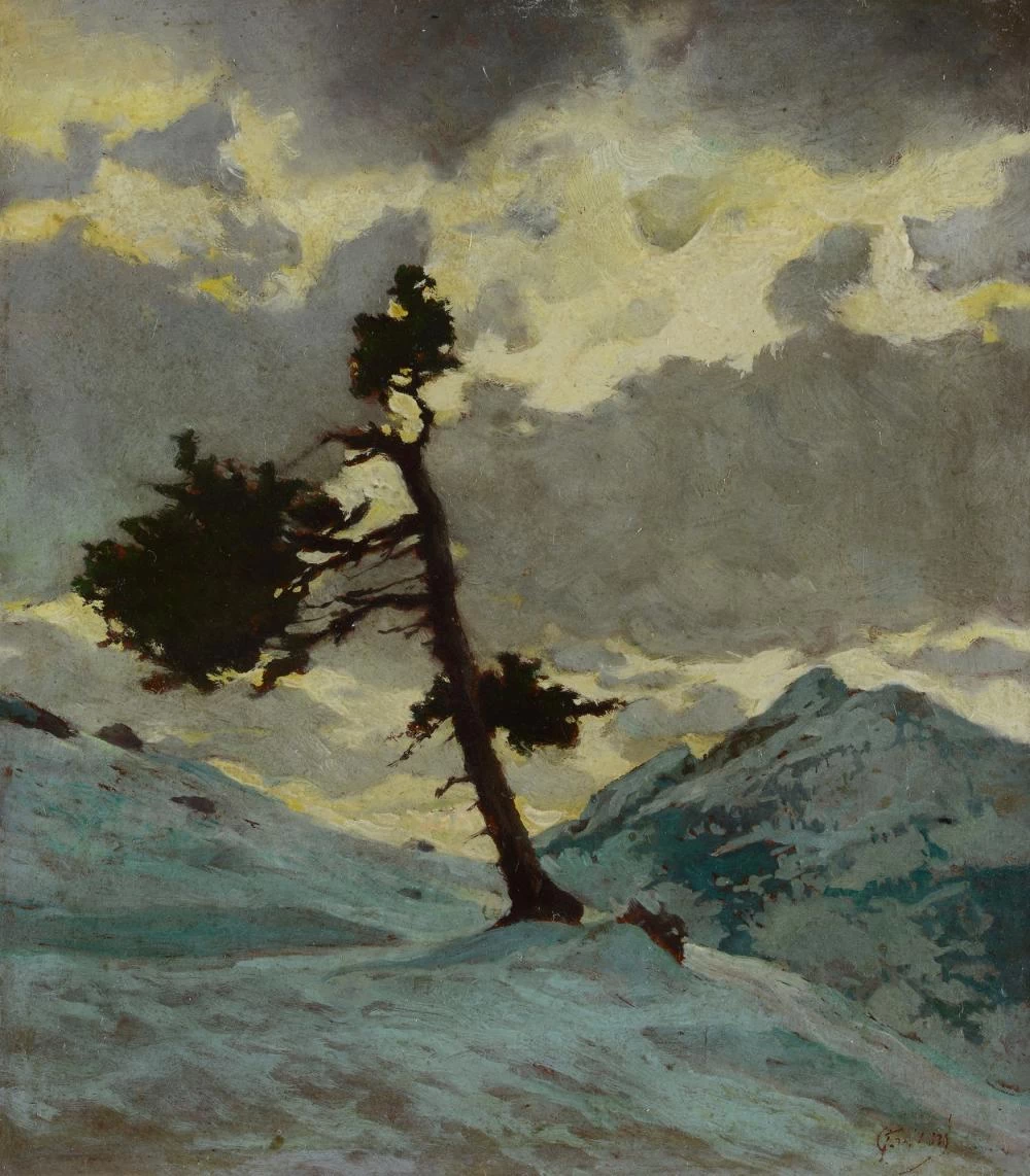 Paesaggio innevato con albero